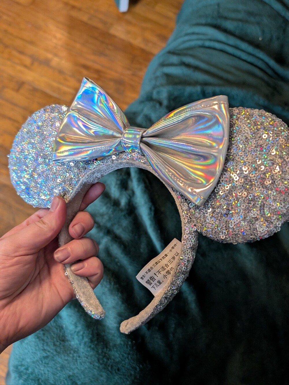 Cinderella Holographic Mouse Ear Headband with Bow - Silver